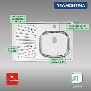 TARJA DE ACERO INOXIDABLE EMPOTRAR 80 CM  TRAMONTINA MODELO 93849515