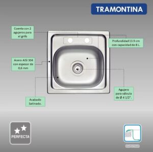 TARJA DE ACERO INOXIDABLE EMPOTRAR 100 CM TRAMONTINA MODELO 93931425
