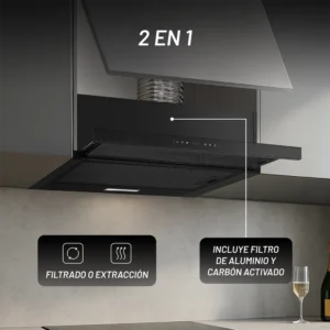 CAMPANA NUUR 60 CM INTEGRACION ALACENA NEGRA CAMEXTEL60VTDSC-N