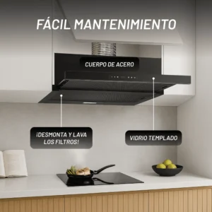 CAMPANA NUUR 90 CM INTEGRACION ALACENA NEGRA CAMEXTEL90VTDSC-N