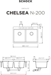 FREGADERO SCHOCK CHELSEA N200 DOBLE ALPINO EMPOTRAR, SUBMONTAR CHEN200A